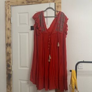 FP Movement by Free People Red Embroidered Dress
